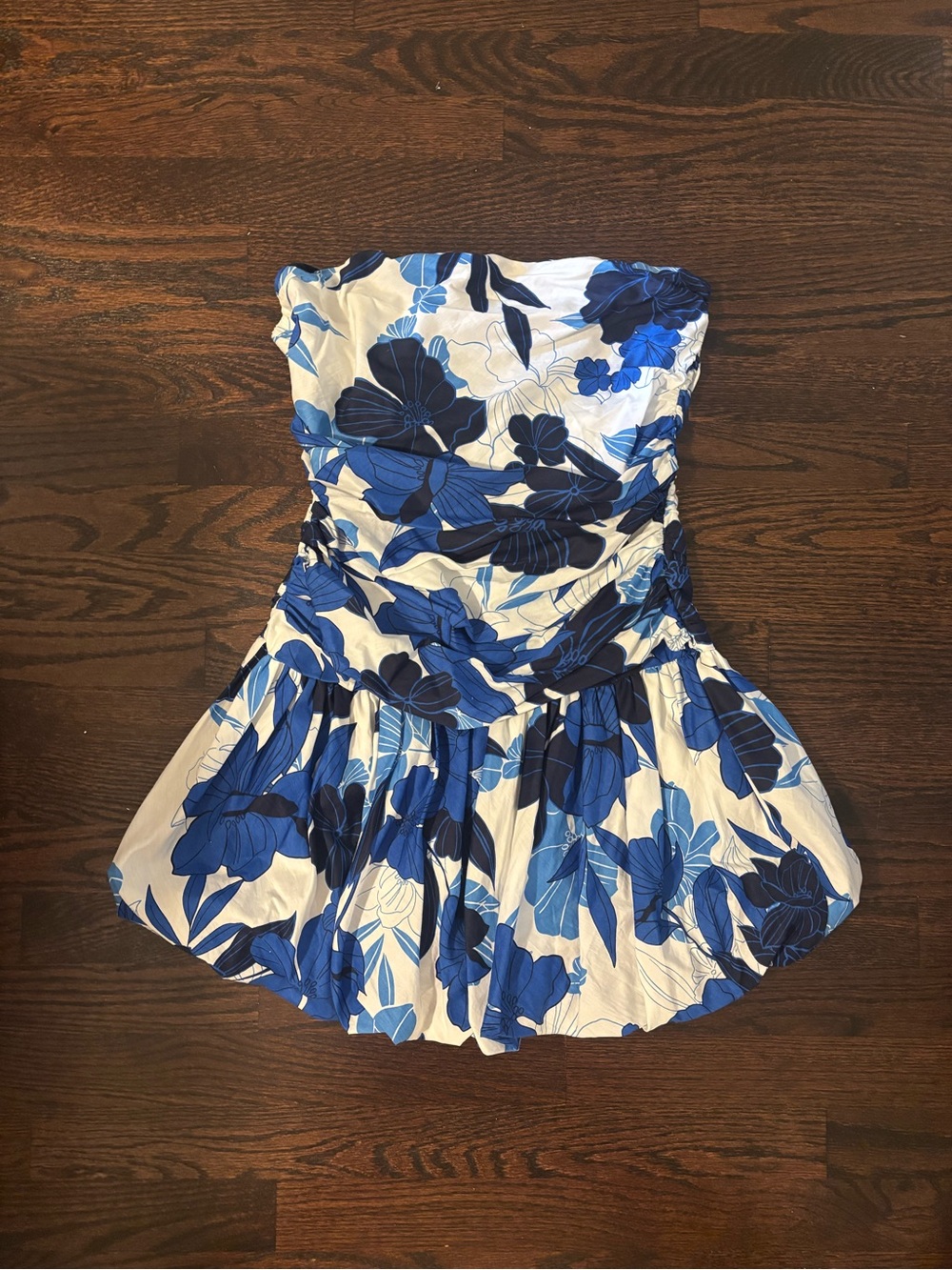 Blue Floral Strapless Kids Dress